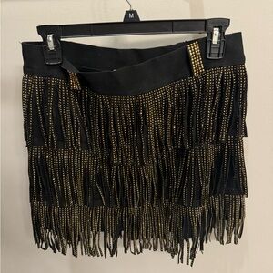 Black Skirt with Gold Fringe